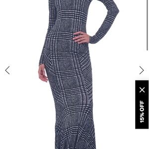 Norma Kamali Black and White Checkered Long Sleeve Dress